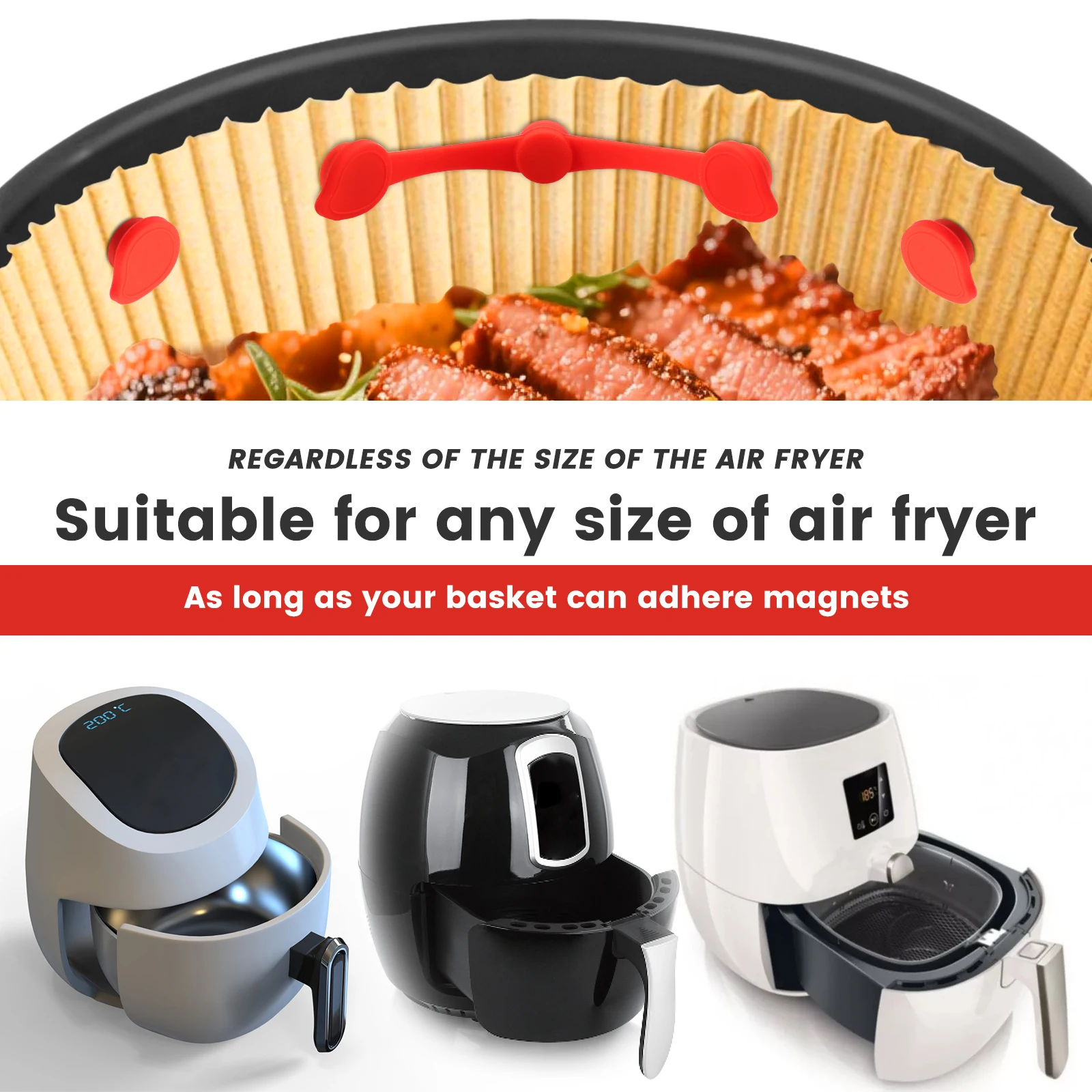 4Pcs Air Fryer Magnet Heat Resistant Magnetic Silicone Buckle Firm Adhesion Air Fryer Liner Magnet Silicone Buckle for Baking
