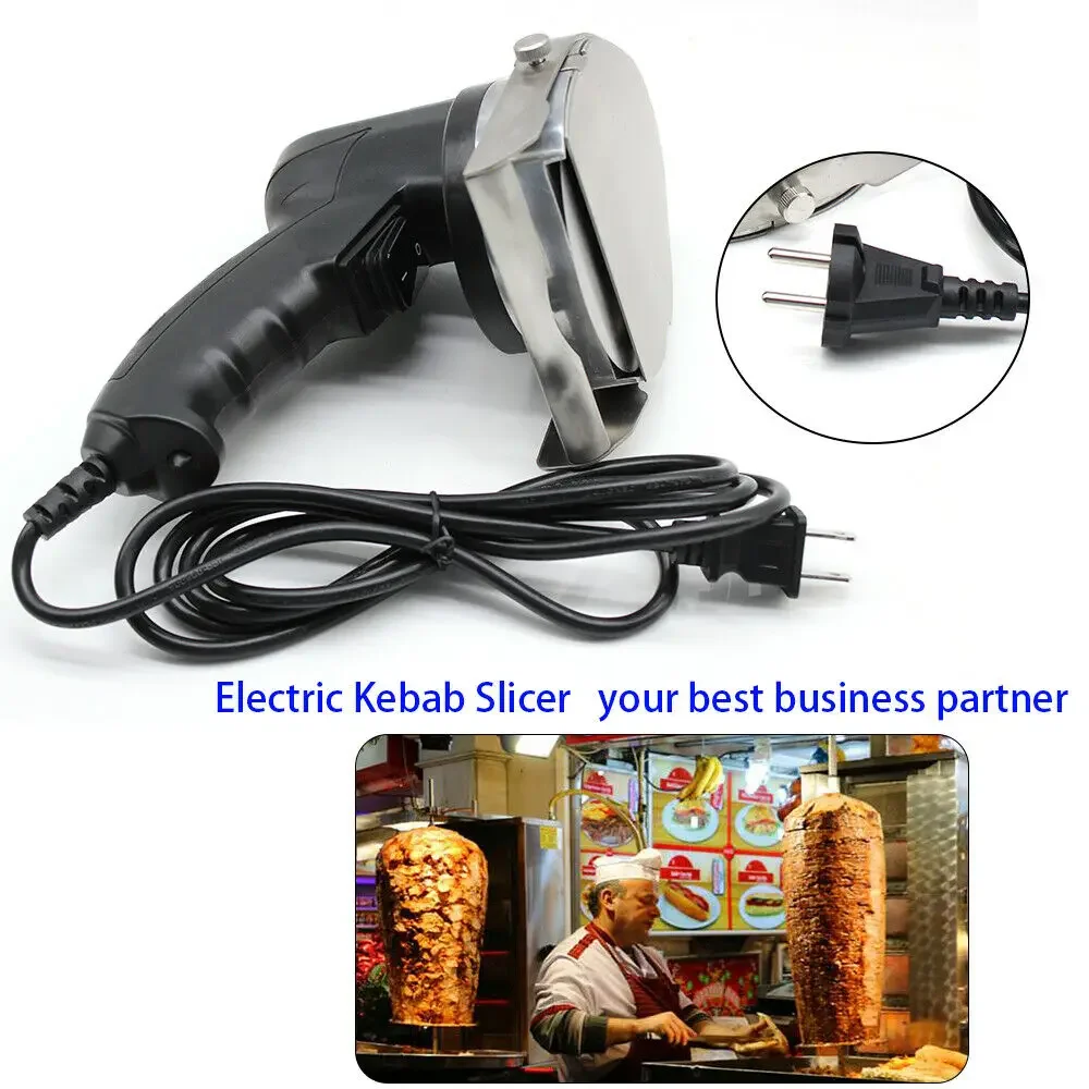 80W Portable Handheld Electric Kebab Slicer with Adjustable Cutting Thickness and Blade Sharpener Ideal BBQ Roast Meat Cutting