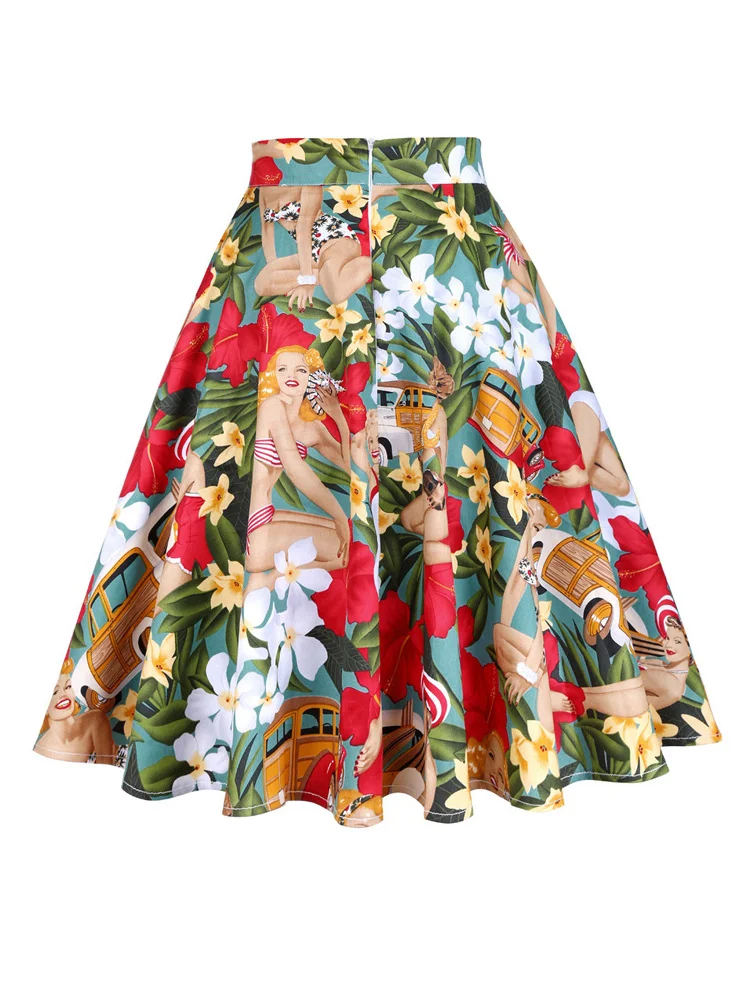 50sヴィンテージスカートvintage アンティークロカビリー ヴィンテージロカビリー女性用スカート,膝丈スケーター