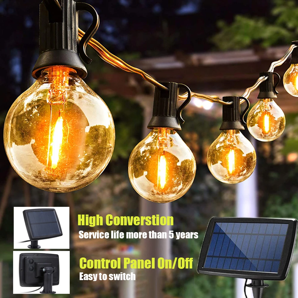 Guirlande solaire extérieur Décoration de jardin, G40 Éclairage fantaisie,  Rechargeable par USB,noel decoration 2021 exterieur