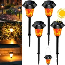 

New Outdoor Led Solar Garden Light Waterproof 2 In1 Flame Torch Buried Lights For Villa Yard Landscape Gazebo Pathway Lawn Lamps
