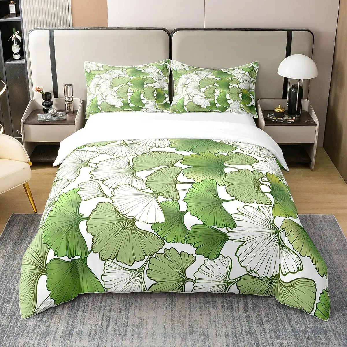 Ginkgo Leaf Themed Duvet cover set for kid teen quilt Covers Queen size Lightweight Down Room Decor 2 Pillowcases 1 Duvet Cover 2