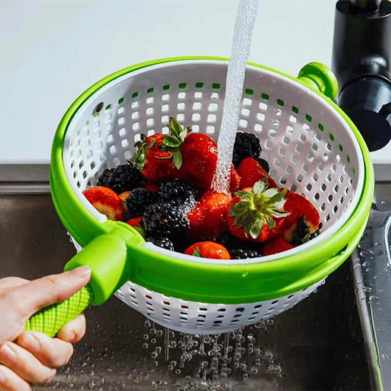 

Colander Drainer Basket Vegetable Fruit Water Drainer Basket Spinner Non-Scratch Spinning Water Drainer Basket Kitchen Strainer