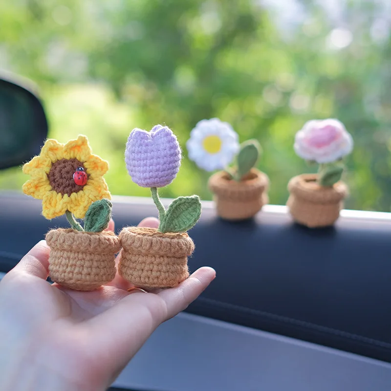 

Handwoven DIY Mini Potted Plant Crochet Yarn Sunflower Decoration Ornament