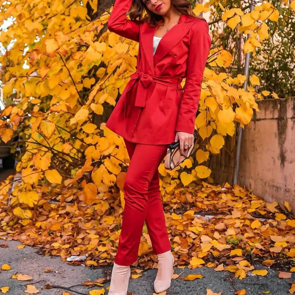 Dark Red Ladies Suits For Wedding Slim Fit Women Pants Set Evening Party Tuxedos Street Wear 2 Pieces