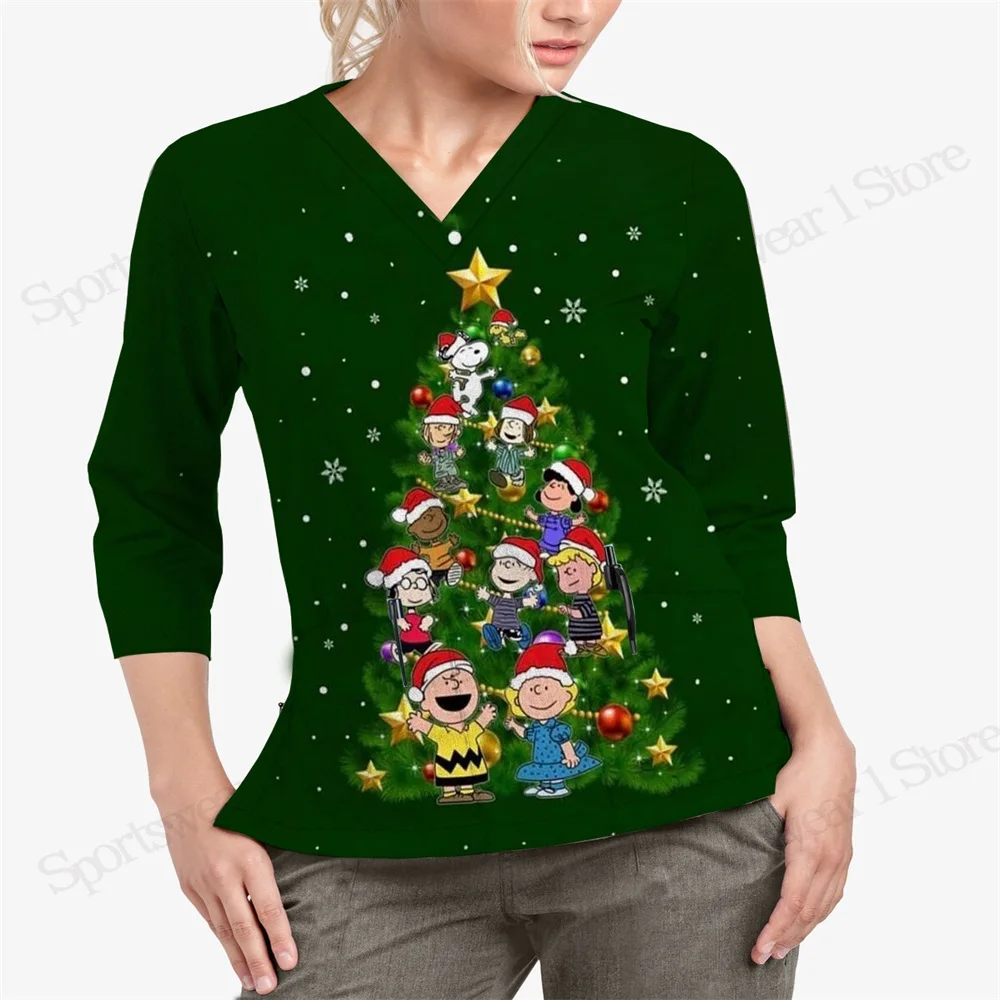 

Fashion Women's Clothing Trend 2023 Nurse Top With Sleeves Pocket Tshirts Woman V-neck Christmas Women's Summer Suit Clothes Y2k