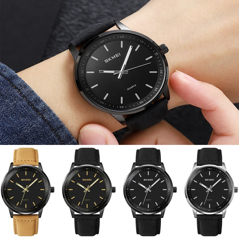 Skmei Original Brand Quartz Watches for Mens Simple Style Leather Strap Analog Display Fashion Waterproof Wristwatch - 4