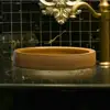 MAEBOW Popular Log Color Engraved Ceramic Semi-Counter Wash Basin Home Decor Renovation Round Restroom Countertop Bathroom Sink 5
