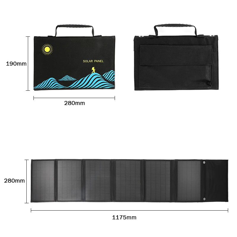 100W 태양 전지 패널 접는 가방 USB + DC 출력 태양열 충전기 휴대용 접이식 태양 광 충전 장치 야외 휴대용 전원 공급 장치