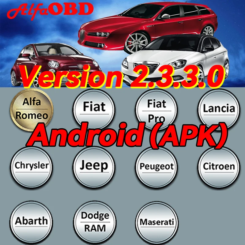 2025 AlfaOBD v 2.3.3.0 For Android Licensed - Diagnosis For Alfa/Fiat/Lancia/Abarth/Dodge/RAM/Chrysler/Jeep/Peugeot/Citroën