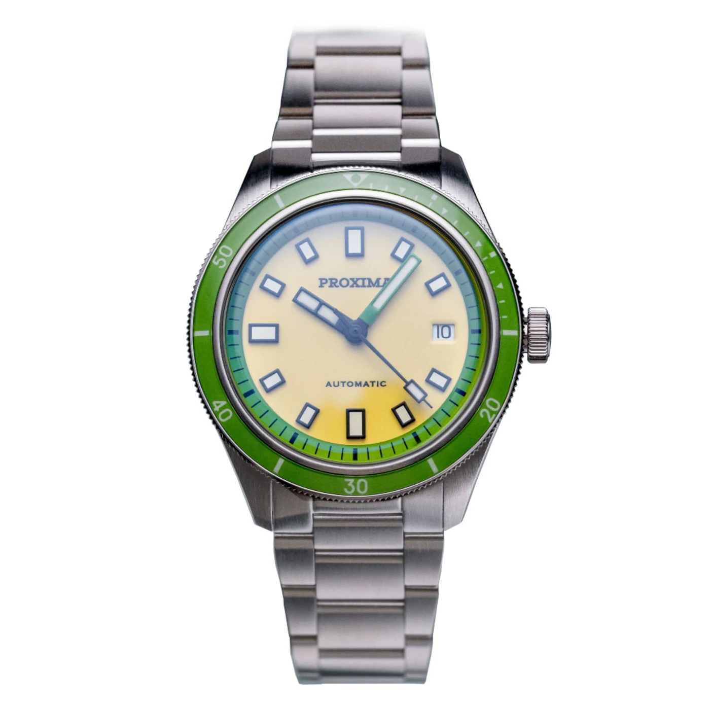 

PROXIMA Men Automatic Watch 39mm Mechanical Wristwatch 20ATM Waterproof BGW-9 Luminous Sapphire Ceramic Bezel Enamel White Dial