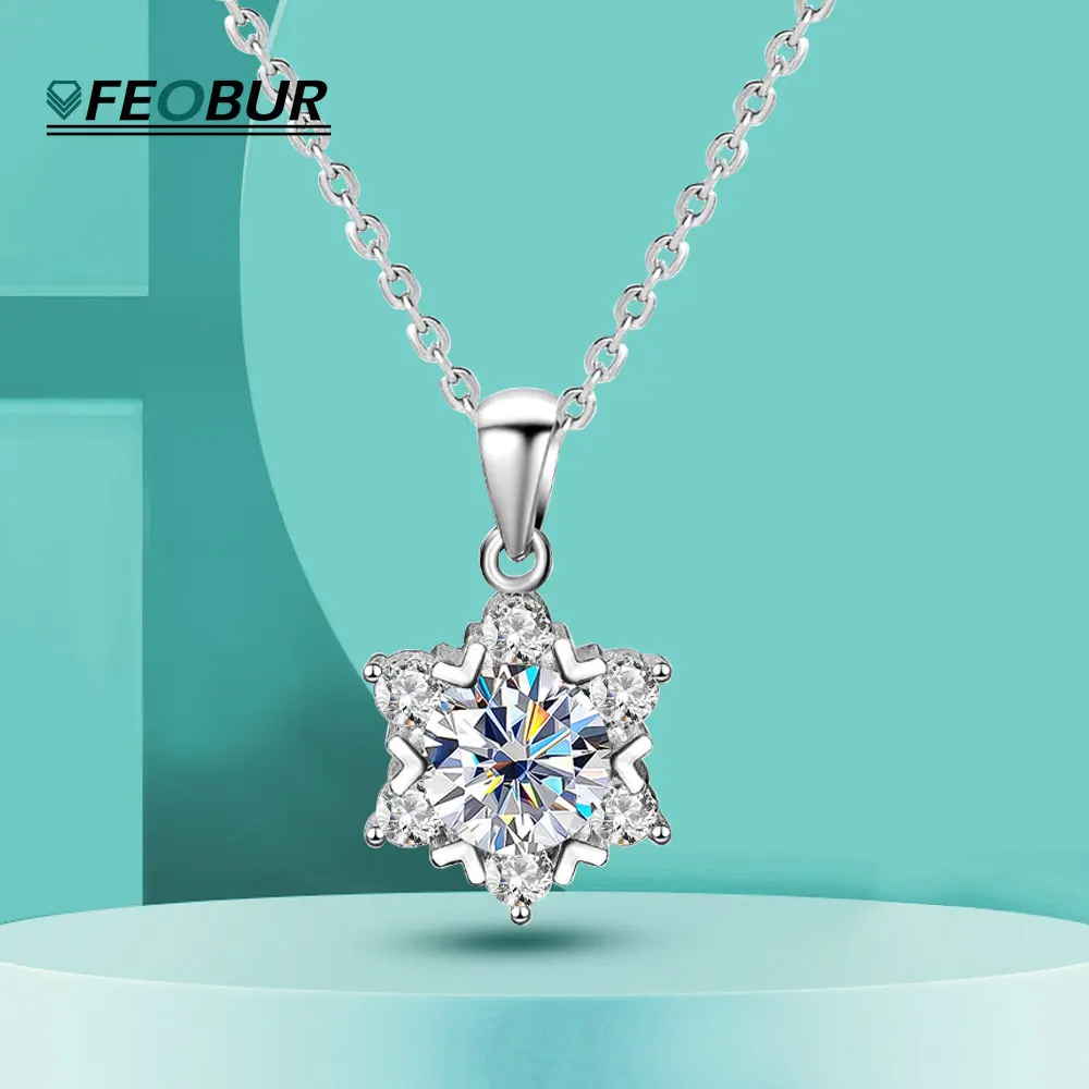 

1 Carat Moissanite Necklace For Women Sterling Silver 925 Chain Sparkling Snowflake Pendant Necklaces Jewelry Anniversary Gift