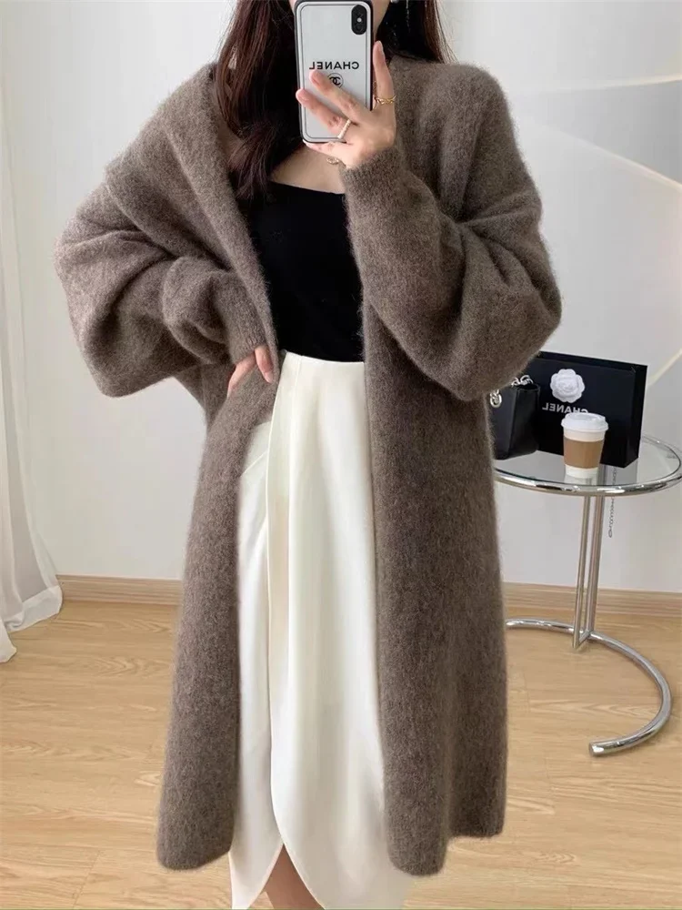 Syiwidii Long Cardigan Women Winter New Fashion Casual Solid Knitted  Chic Vintage  Sleeve Loose Sweater X1183 images - 6