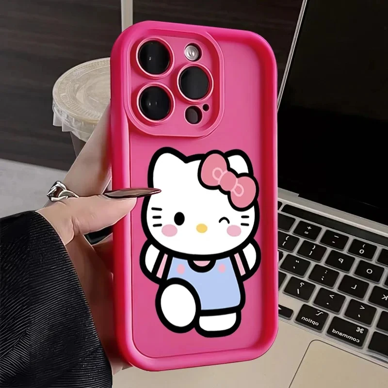 thumbnail image 1 of Sanrio Ins Hello Kitty Phone Case For iPhone 14 13 11 12 15 Pro Max XR XS Max 7 8 Plus SE2 Y2k Girl Gift Silicone Antifall Cover, 1 of 5
