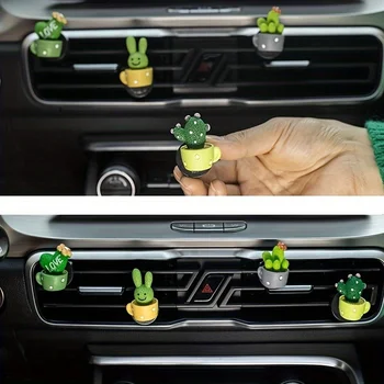 🌵✨ Mini Cactus & Animal Car Ornaments – 4-Piece Resin Set for Renewal & Joy 1