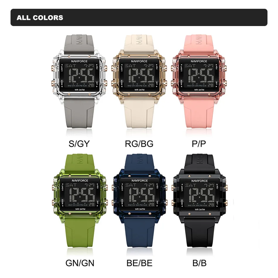 NAVIFORCE New Women Watch Silicone Strap LED Digital Sports Clock Fashion Casual Waterproof Electronic Wristwatch Montre Femme 6