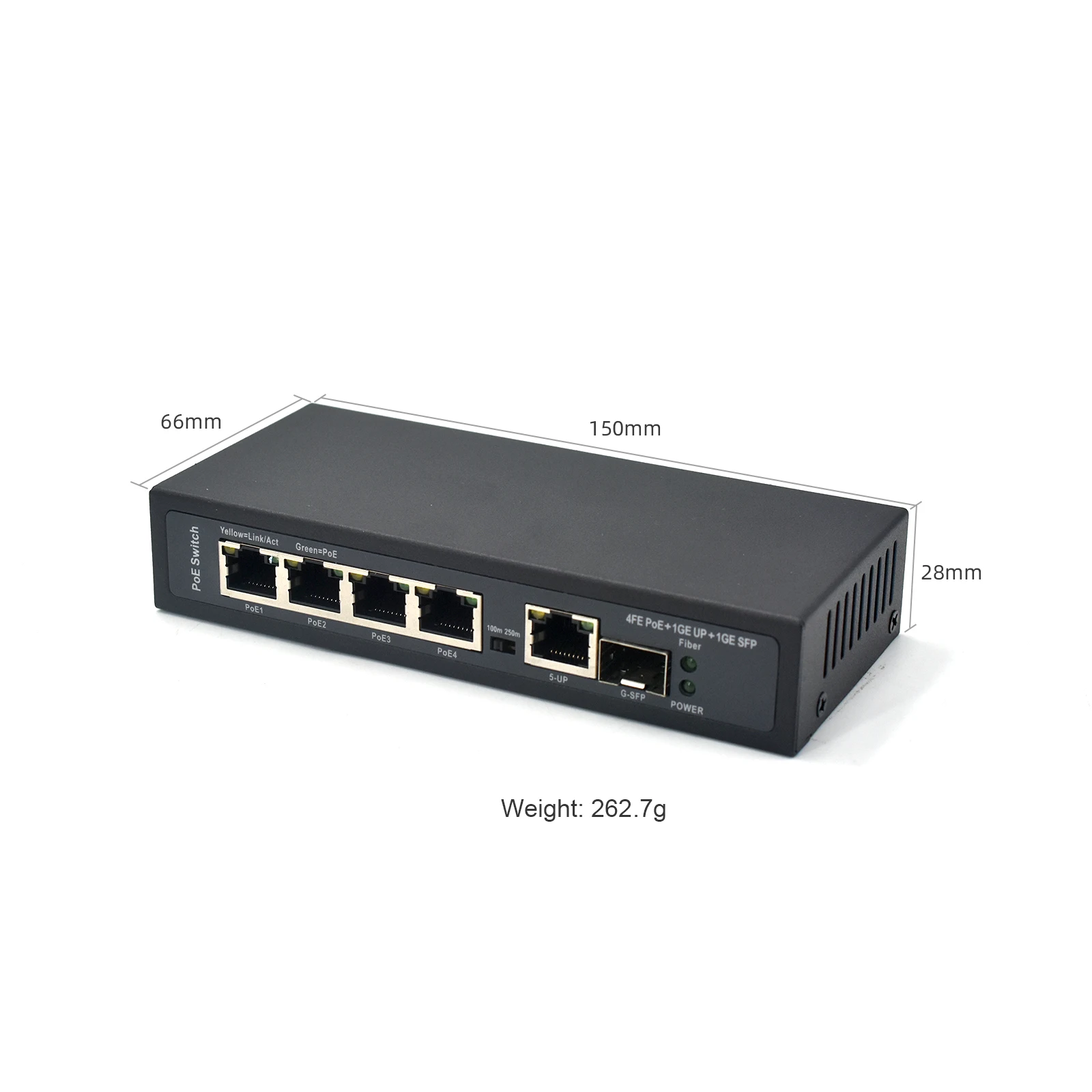 4FE PoE  + 1 Gigabit Uplink + 1 SFP Fiber Ports Support IEEE802.3af/at External Power 65W 4 Port POE Switch