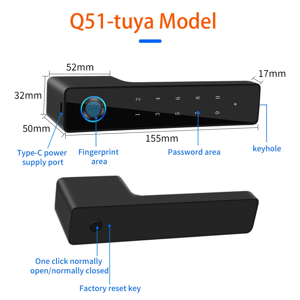 M5 Tuya BLE Fingerprint Door Lock Smart Digital Electronic Lock with Password/Ke