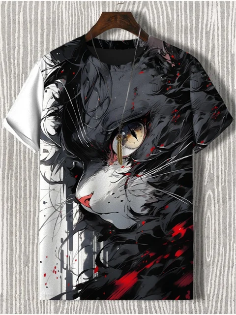 Men's T-Shirt Japanese Style Samurai Cat Graphic 3D Printed T-Shirt Casual Short Sleeved Tee Outdoor Oversized Men Clothing Tops 4 Men's T-Shirt Japanese Style Samurai Cat Graphic 3D Printed T-Shirt Casual Short Sleeved Tee Outdoor Oversized Men Clothing Tops 4