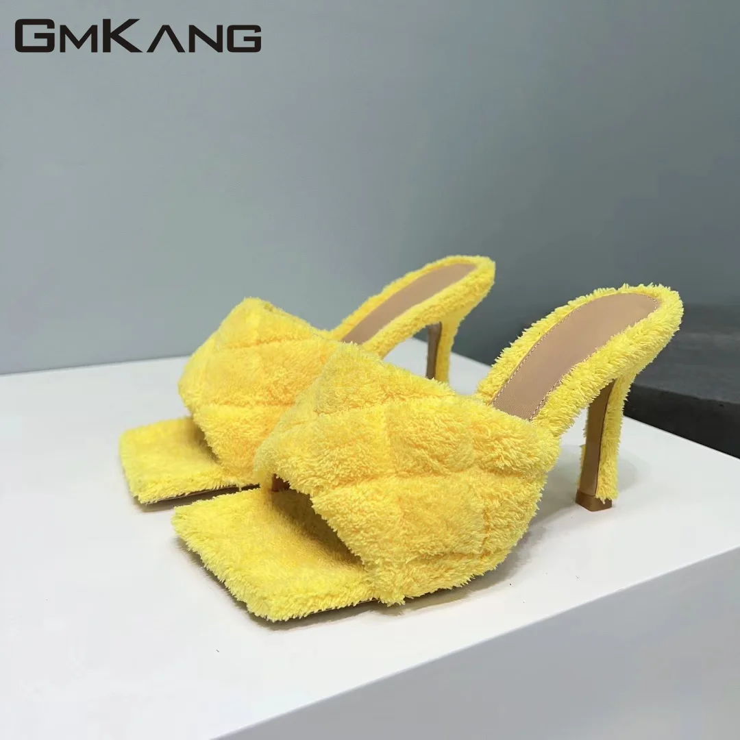 

2023 Mule High Heel Sandals Women's New Plush Slippers Women's Summer Slim Heel Slippers Women's Zapatillas Mujer