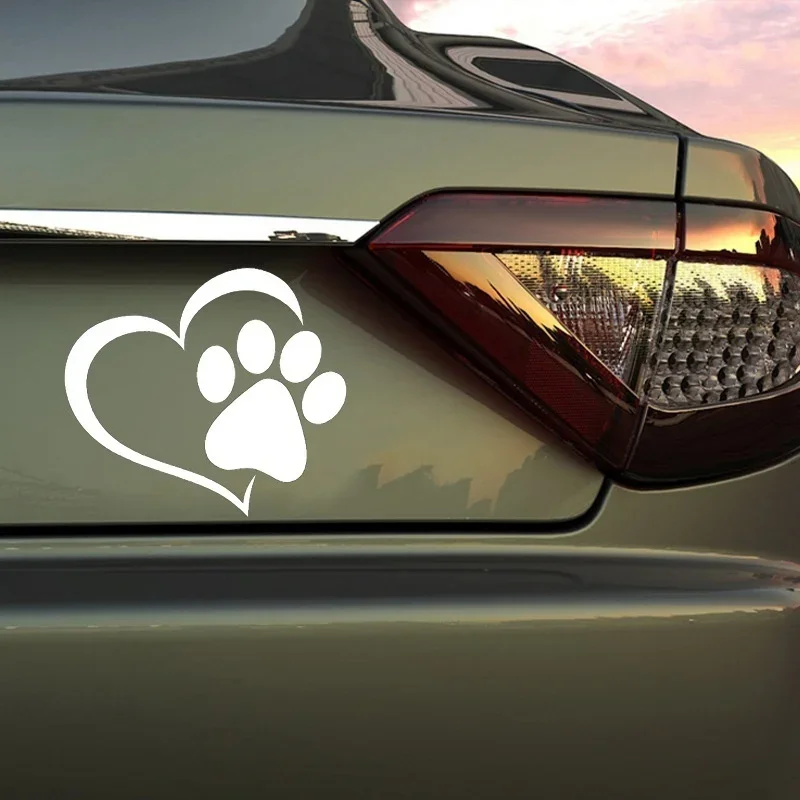 2Pcs Pet Paw Prints With Love Heart Dog Cat Vinyl Decal Car Window Bumper Sticker Auto Accessories Car Accessories Stickers