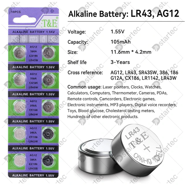 Piles bouton alcaline pour montre LR44 lot de 10