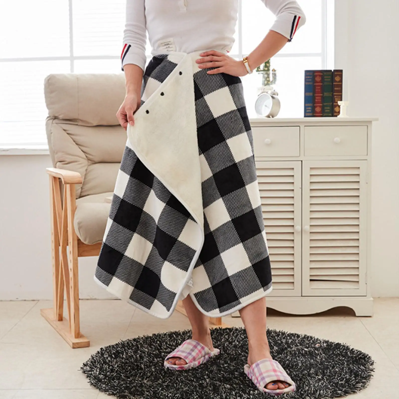 Wearable Blanket Shawl Coral Throw Warm Poncho Soft Couch Sofa Chair Wrap Home Office School Travel Cozy Wrap Cover With Button