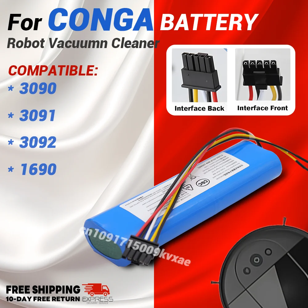 Robot Vacuum Cleaner Battery Pack Replacement Accessories for CECOTEC CONGA 3090 14.4 V 12800 mAh 3091 3092 2090 1690 1890
