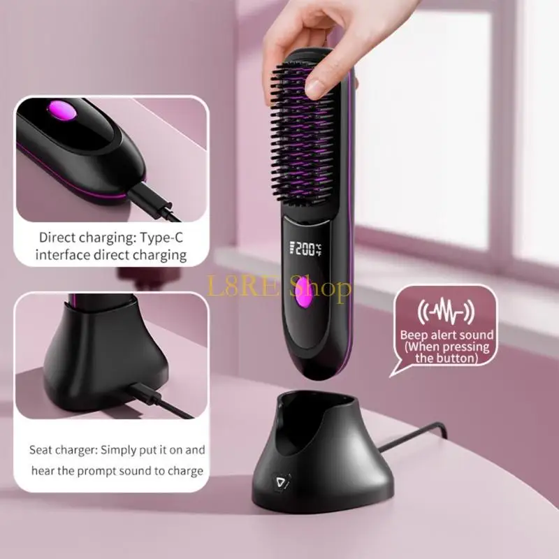 L8RE Hair Straightener Brush Wireless Hair Straighteners USB Rechargeable Portable Straightening Comb for Women Travel
