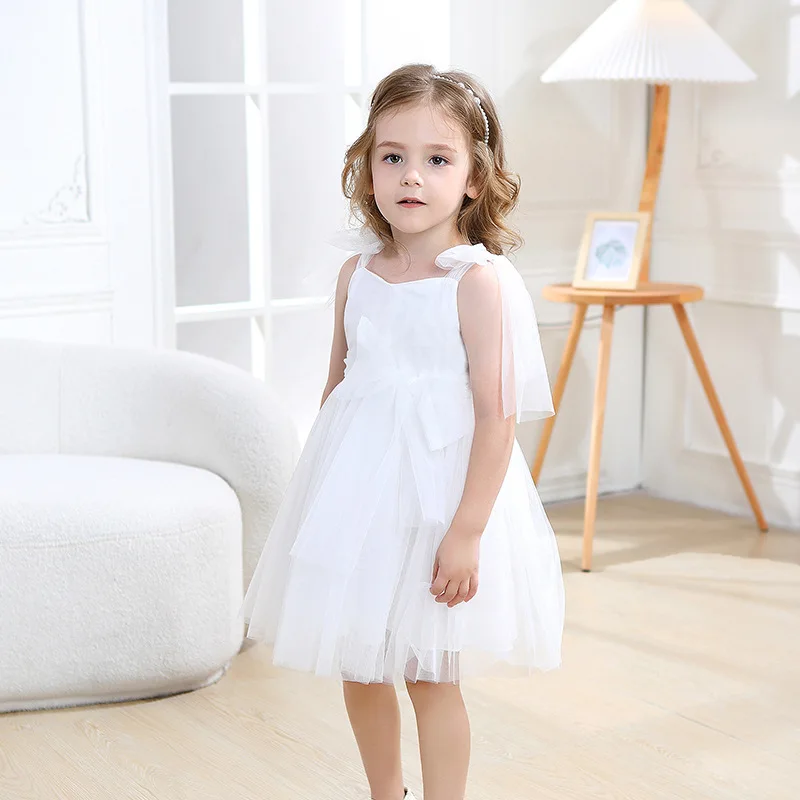 Blumenmädchenkleider Rosa Tüll Puffy Mit Schleife Ärmellos Kleinkind Mädchen Taufe Hochzeit Geburtstag Partykleid Freizeitkleider – Detail 8