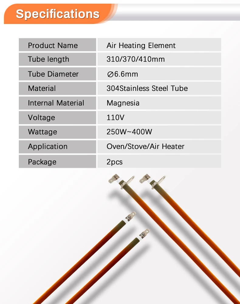 Description Picture 3 of item370mm 110V 250-400W  Heating Element for Electric Oven Electric Heat Tube with Metal Sheet by Annealing 2 Pieces