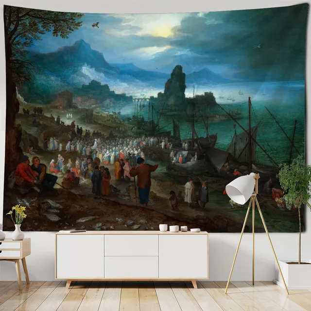 Tapisserie d'impression artistique Vintage, peinture à l'huile, décoration murale, tissu de fond de salle d'art, accessoires de décoration esthétiques pour la maison 3