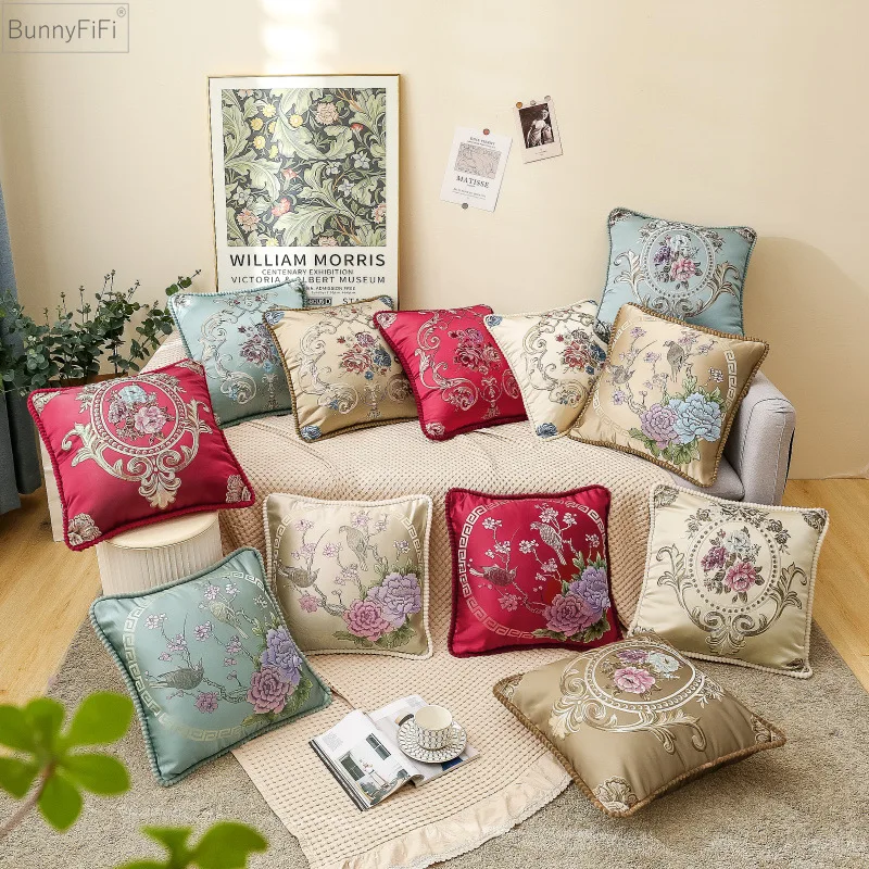 

Cover Flowers Pouf Embroidery Pillowcase Cushion House Decorative for Living Room Luxury Chair Couch Housse De Coussin