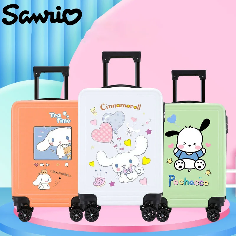 

Sanrio Kuromi Pachacco, 18 дюймов, 20 дюймов, маленькая Женская дорожная тележка, тихий мультяшный школьный чемодан Cinnamoroll