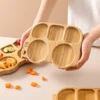 Baby Silicone Sucker Plate Spoon Fork Sets Children Feeding Tableware Set BPA Free Wooden Food Grade Dinner Plate Baby Stuff 5
