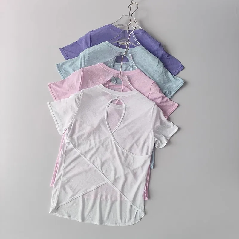 Women's Tight Sports T-shirt Quick Dry Short Sleeve Yoga T-shirt Pilates Fitting Fitness Back Hollow Out Running T-shirt 17 Sdac5f2c6282a42c999239271cfdd71cfH