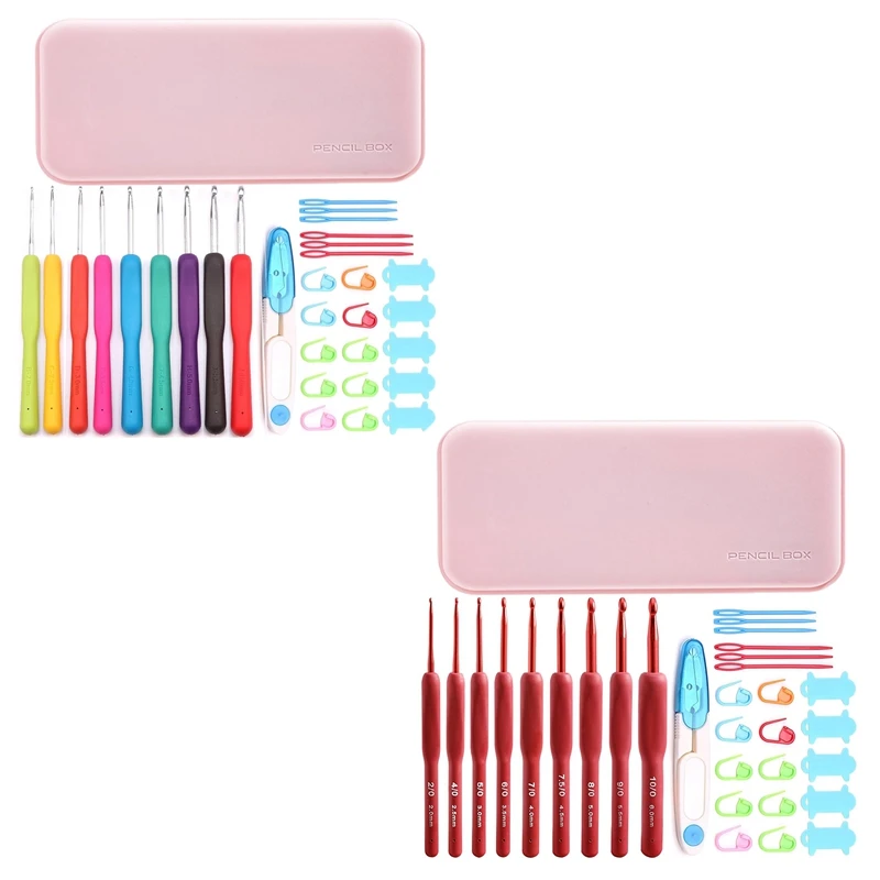 

Набор крючков для вязания 32 шт., эргономичные крючки для вязания со штативом для артритных рук, сверхдлинные вязальные спицы, прочные крючки