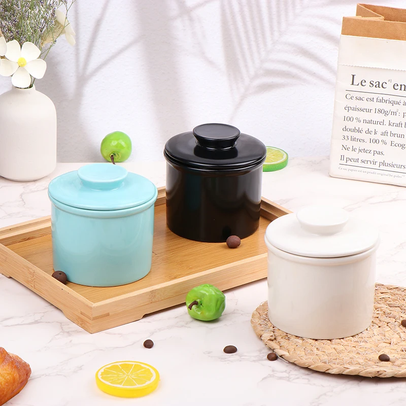 Butter Crock With Lid Modern Round Ceramic Butter Holding Plates Spreadable Porcelain Keeper Cheese Storage Container