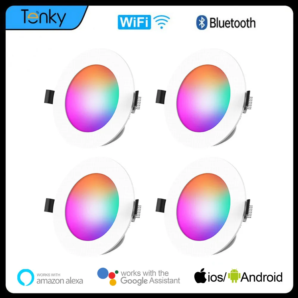 

Smart Home WiFi+BLE Smart LED Downlight 120V Dimming 9W RGB Recessed In LED Ceiling Downlight Light Work With Alexa Google Home