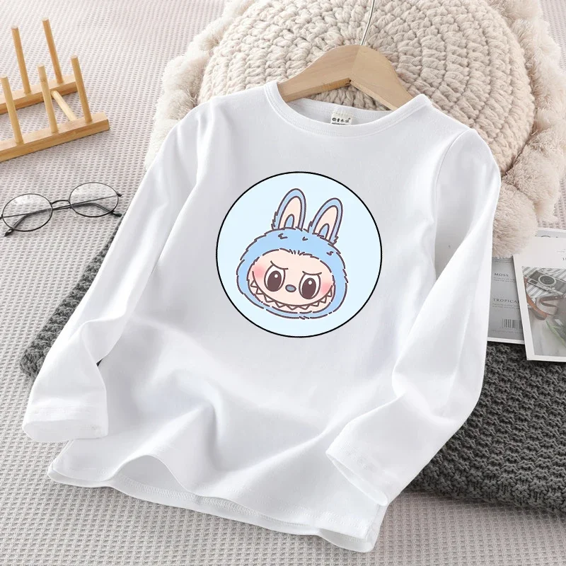 thumbnail image 1 of POP MART Labubu Kids Long Sleeve T-shirt Cartoon Anime Printed Pullover Oys Girls Winter Casual Warm Top Children Birthday Gifts, 1 of 5