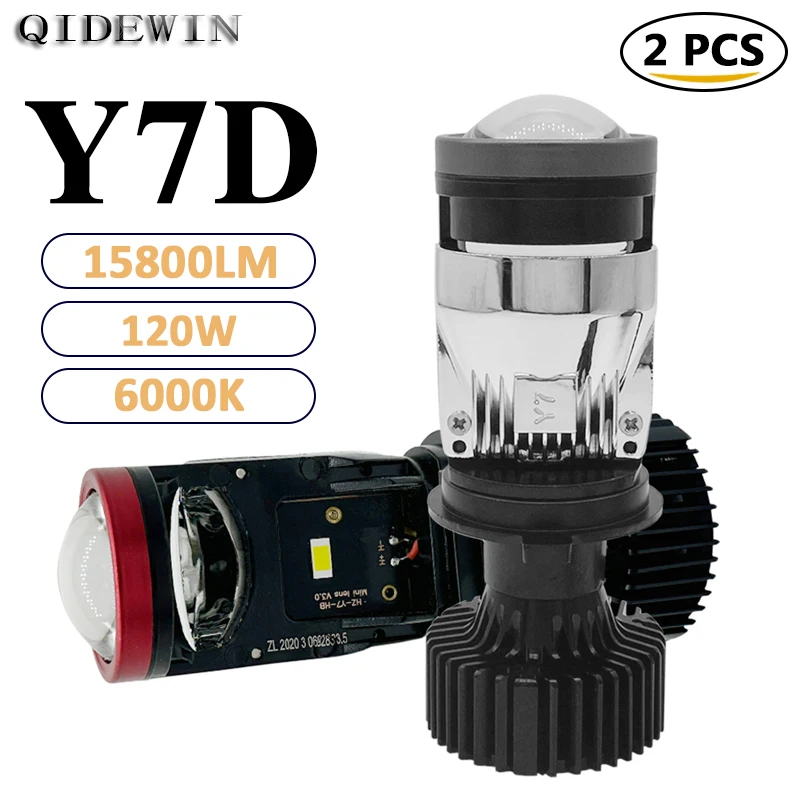 

Y7D H4 Headlight Projector Mini Lens Auto 2PCS LED Bulbs Kit Conversion High/Low Beam Super Bright 120W Turbo Fan Car Light Lamp