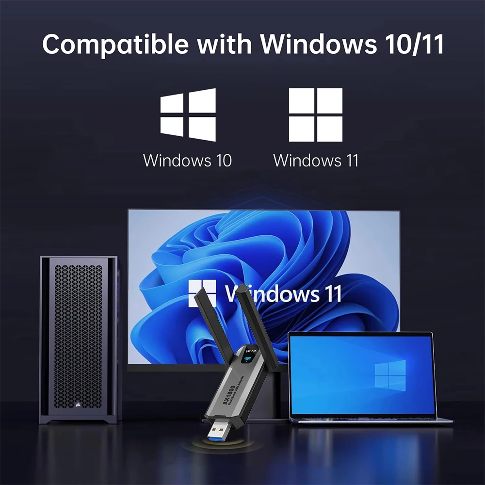 KEBIDUMEI WiFi 6 AX1800 USB 3.0 어댑터 듀얼 밴드 2.4G/5Ghz 무선 USB 수신기 동글 네트워크 Wi-Fi 6 노트북 Win10/11용