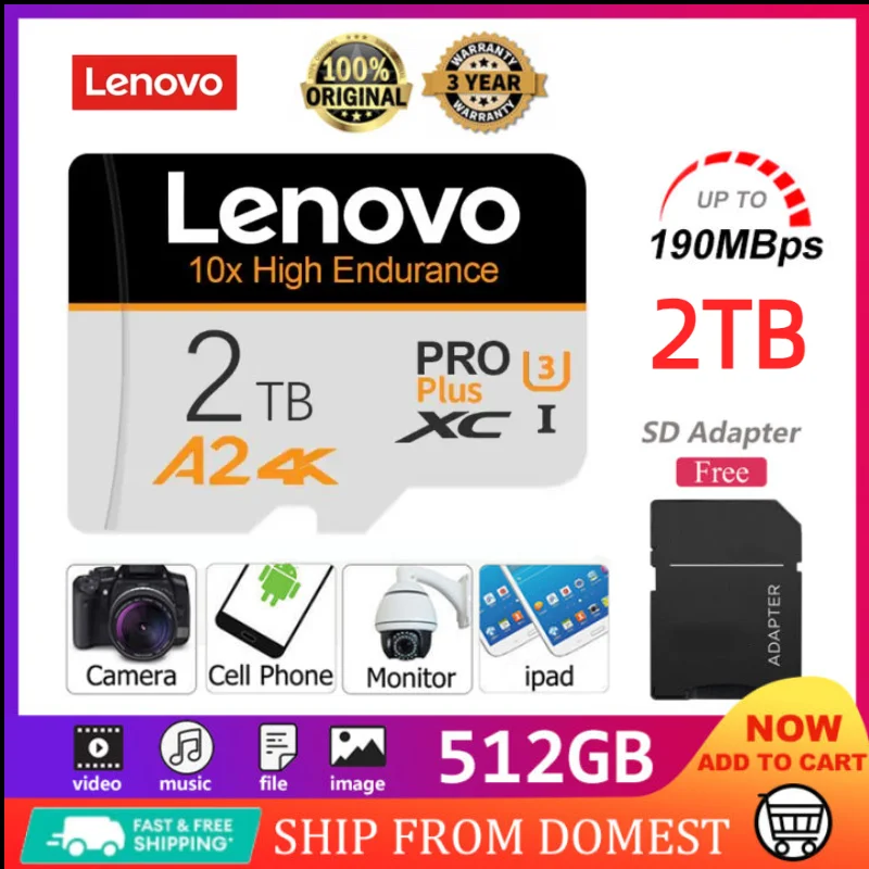 Lenovo New 2Tb 1Tb Micro Tf Sd Card 256Gb Mini Sd Card 512Gb 128Gb Flash Memory Card Per Nintendo Switch Telefono/Computer/Fotocamera