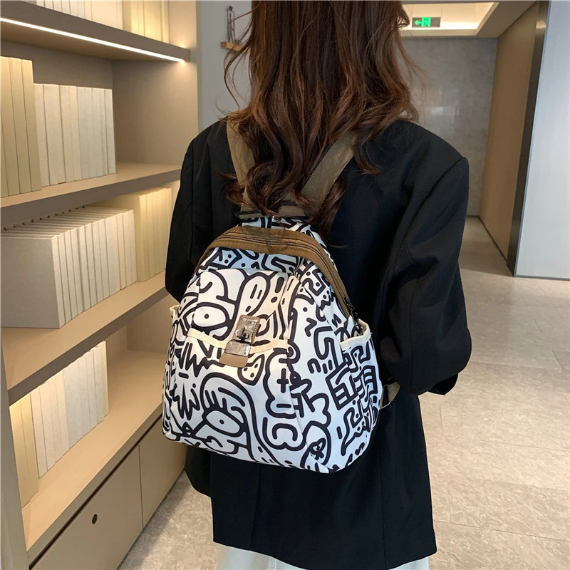 New Business Casual Canvas Backpack Korean Edition Fashion Women's High Quality Oxford Luxury Printed Travel Backpack Small