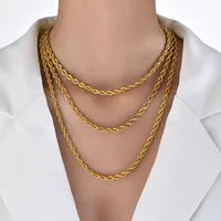Vnox Dainty Gold Color Rope Chain Necklaces for Women Men,Chic Twisted Collar, Waterproof Stainless Steel Link 2/3/4/5mm Width 2