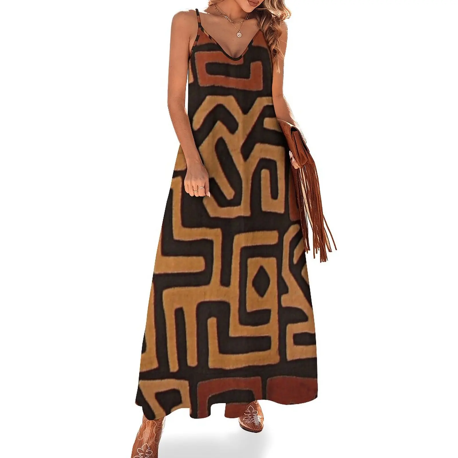 

New African mudcloth pattern Sleeveless Dress luxury evening dresses 2023 clothes for woman Dress women