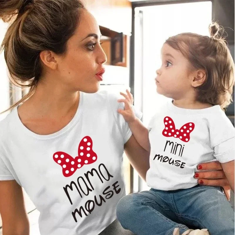Korean Mama Mouse And Mini Mouse Daughter Kids Tops Baby Outfits Cartoon Mom and Me T-shirt Family Look Matching Outfits 3