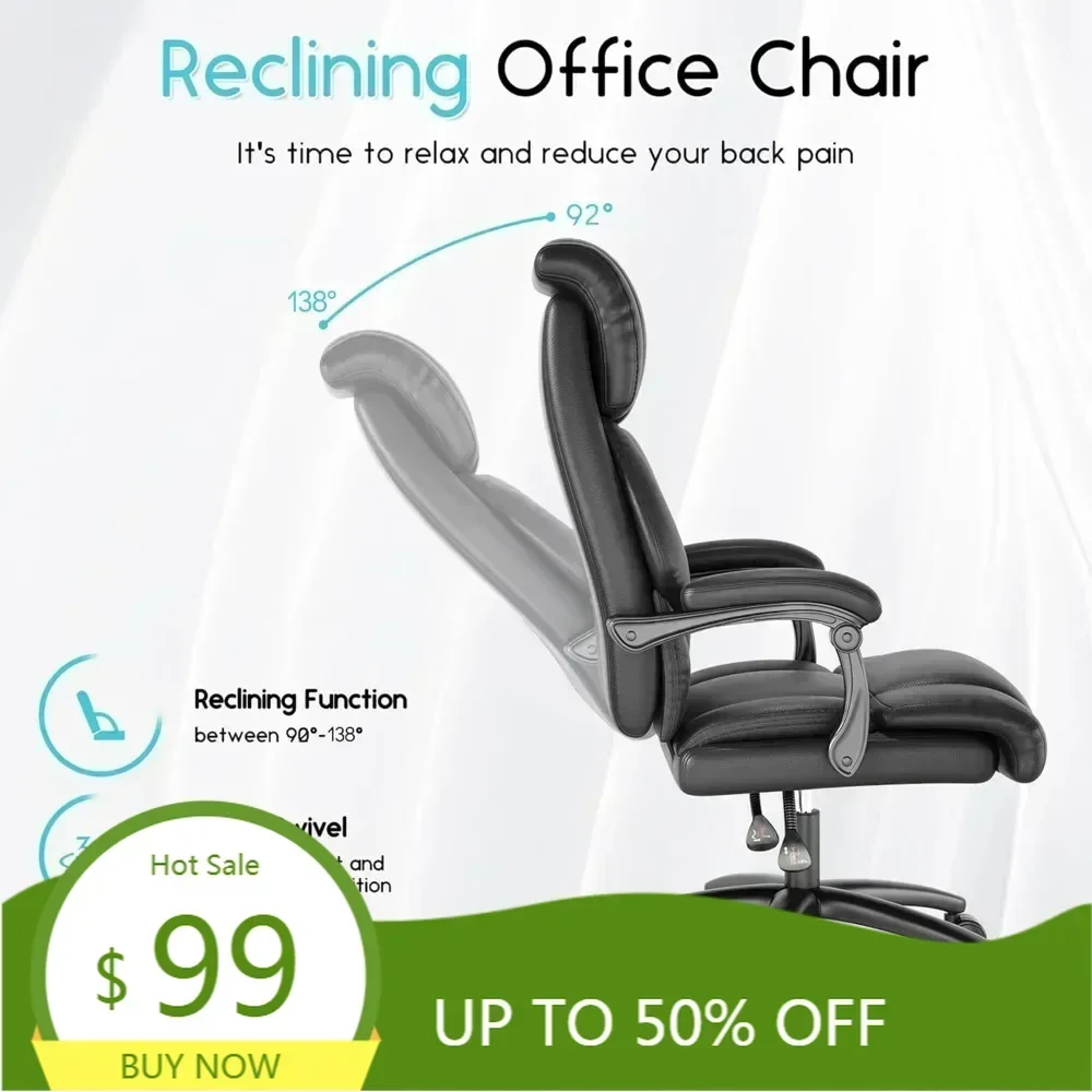 luxurious high-back leather desk chair with wide seat for executive comfort