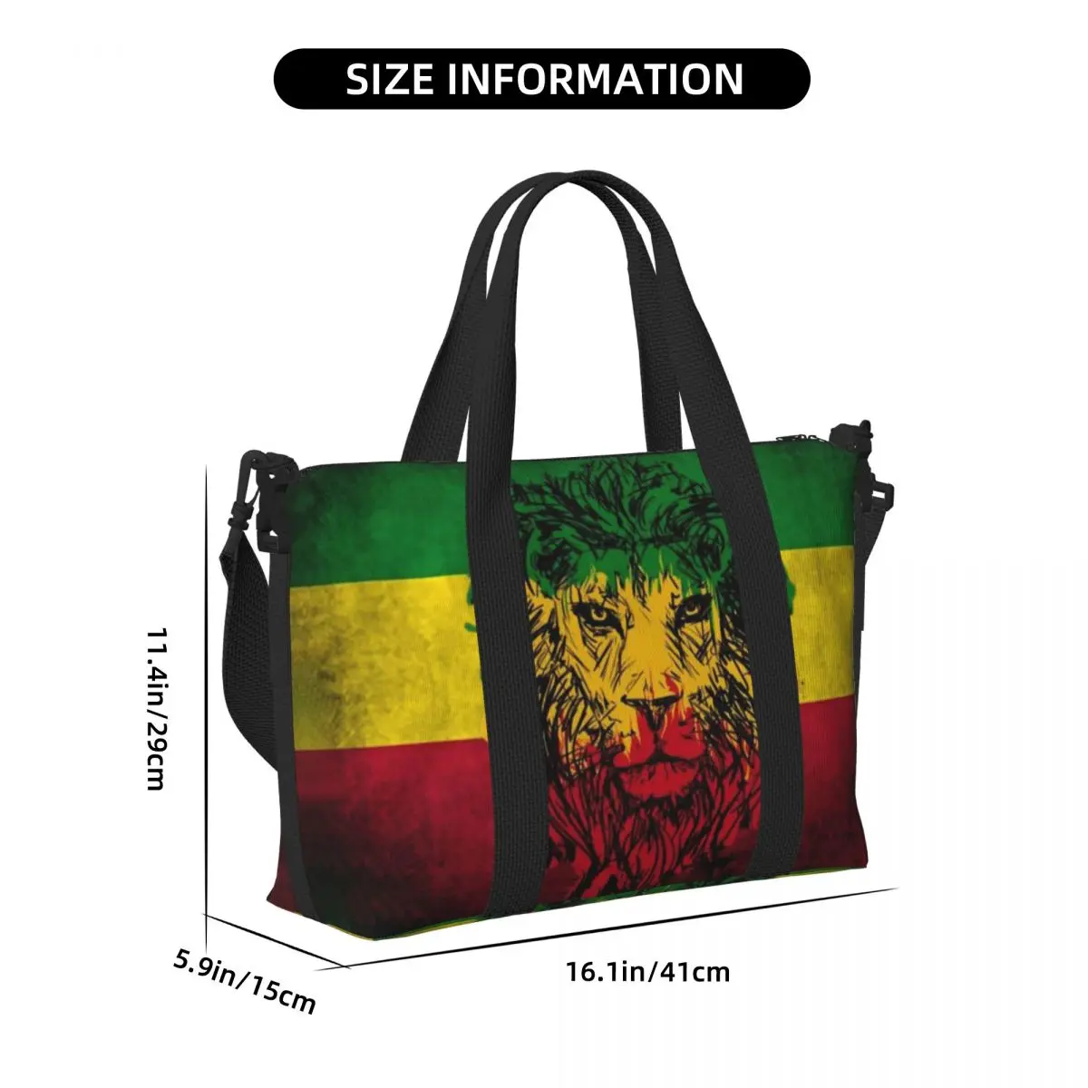 Lion Of Judah Rasta Jamaican Reggae Beach Tote Bag for Women Rastafarian Art Big Compartment Beach Gym Travel Bags