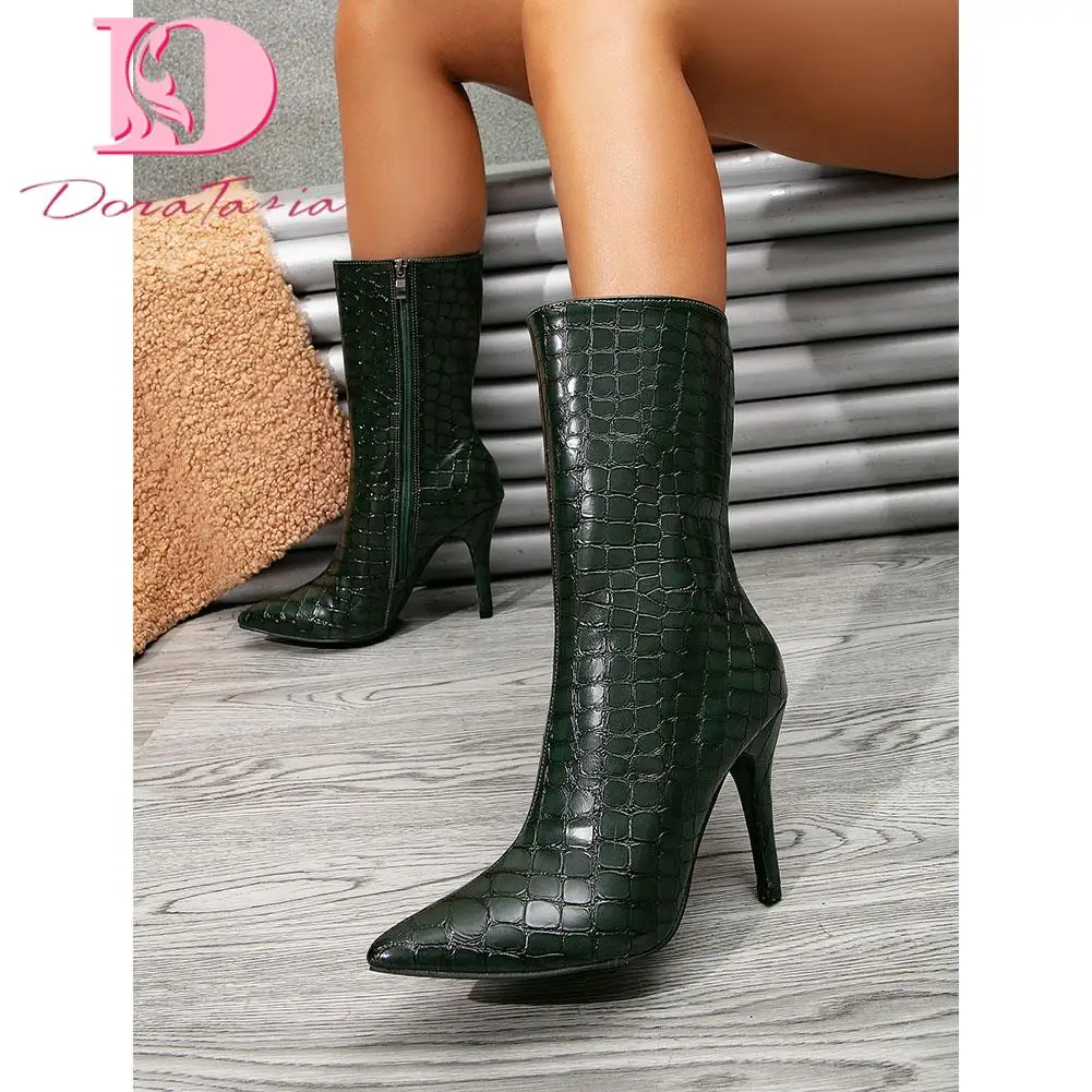 

Big Size 42 Brand Design Ladies Pointed Toe Mid-Calf Boots Fashion Zip Thin High Heels women's Boots 2023 Party Sexy Woman Shoes